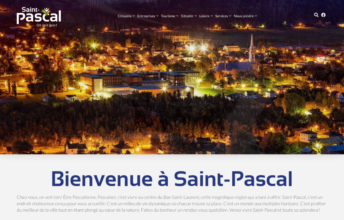 Page d’accueil du site web de Ville Saint-Pascal